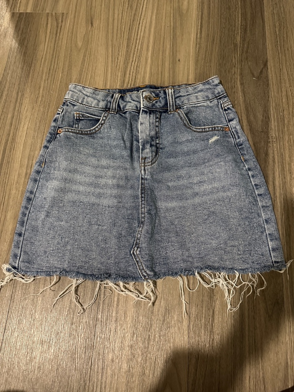 Denim Frayed Hem Mini Skirt - Light Blue